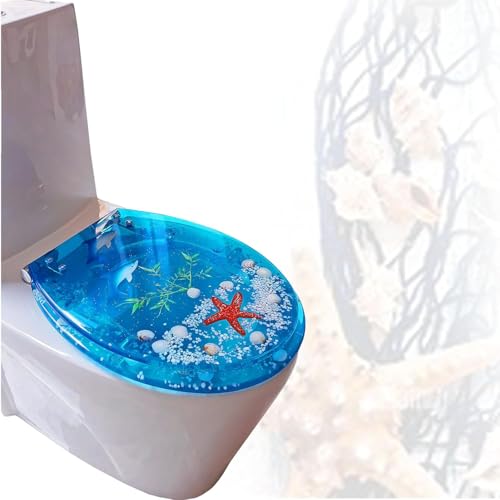 Soft Close Wc-Sitz, Wc-Deckel Mit Schnellverschluss Für Einfache Reinigung, Standard Klo Wc-sitze Oval, Einfache Befestigung Von Oben, Universeller Wc-Sitz, Nicht Knallend, Blue Bream von Generic