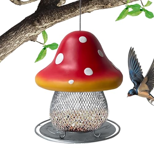 Solar Hängende Vogelfutterstation Wildvogelfutterhaus Pilz Futterstation | Metall Vogelfutterhaus Outdoor Deko Balkon Kolibris Fresser Garten Hinterhof von Generic