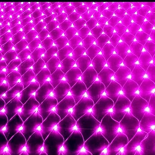 Solar Net String Lights 200led Hinterhof Terrasse Netz Licht Balkon Zaun Mesh Fairy Light String Outdoor Wasserdicht 3mx2m 8 Modi Draußen Garten Licht Wand Dach Vorhang Dekor, Pink von Generic