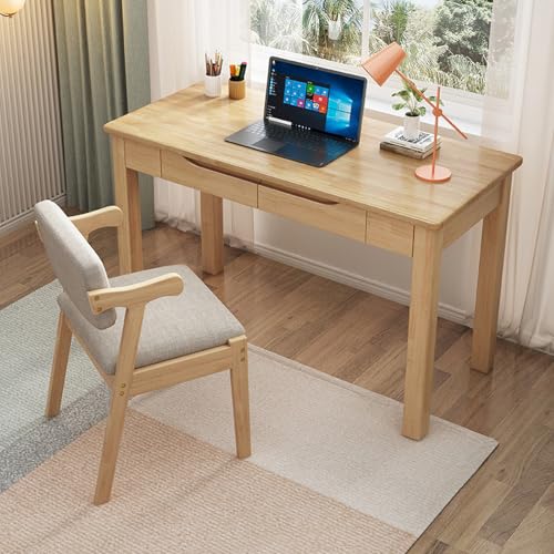 Solid Oak Wood Desk Small Writing Study Tisch mit 2 Drawers Modern Simple Home Office Desk 47 Zoll Natural Oak Computer Desk Solid Oak Wood Desk Small Writing Study Tisch mit 2 Drawers Modern Simple Home Office Desk 47 Zoll Natural Oak Computer Desk von Generic