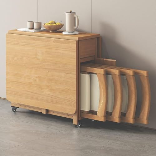 Solid Wood Folding Dining Table Set with 4 Chairs, space-Saving Retractable Design for Kitchen, Dining Room & Living Room Compact Space von Generic