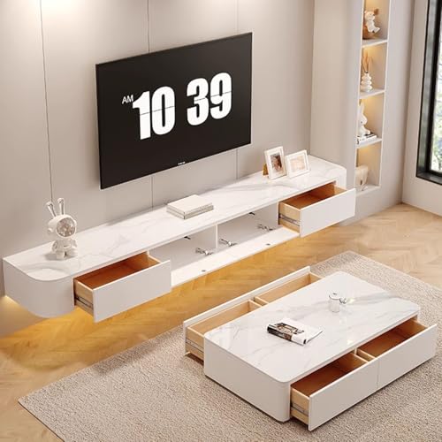 Solider Holz-TV-Ständer für Wohnzimmer, modern, Kaffeetisch, mehrere Größen (140 x 240 cm), Rock White Finish, Stylish & Functional Design. von Generic