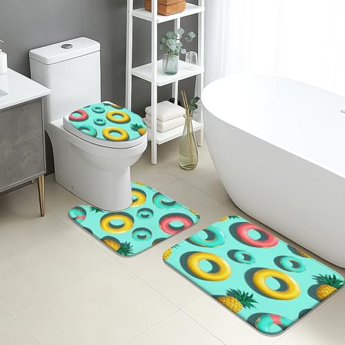 Sommer-Badematten-Set, 3-teilig, lustiger tropischer Ananas-Druck, saugfähig, rutschfest, WC-Vorleger, U-förmig, waschbar, bunt, schnell trocknend, Memory-Schaum, Badezimmerteppich-Set Sommer-Badematten-Set, 3-teilig, lustiger tropischer Ananas-Druck, saugfähig, rutschfest, WC-Vorleger, U-förmig, waschbar, bunt, schnell trocknend, Memory-Schaum, Badezimmerteppich-Set von Generic