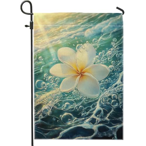 Sommer-Gartenflagge, weiße Plumeria-Blume, Stranddekoration, Gartenbanner, doppelseitige Hofflagge, Outdoor-Heimdekoration, 30,5 x 45,7 cm von Generic