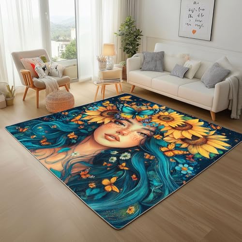 Sonnenblumen Blumen Mädchen Waschbarer Teppich Wohnzimmer 200x300cm Schmetterling Pflanzen Blumen Rugs for Living Room Weich rutschfest Tepich Kurzflor Schlafzimmer Esszimmer Teppiche Büro Sonnenblumen Blumen Mädchen Waschbarer Teppich Wohnzimmer 200x300cm Schmetterling Pflanzen Blumen Rugs for Living Room Weich rutschfest Tepich Kurzflor Schlafzimmer Esszimmer Teppiche Büro von Generic