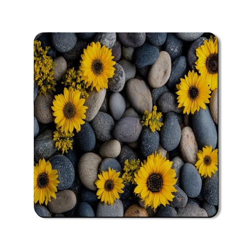 Sonnenblumen-Schutzmatte für Waschmaschinen, rustikales Blumenmuster, Naturkautschuk, rutschfest, wasserdicht, Wasch- und Trocknermatten für Waschküche, 61 x 61 cm von Generic