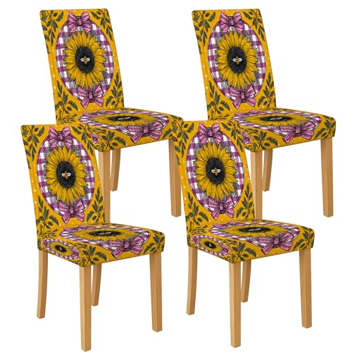 Sonnenblumen-Stuhlhussen für Esszimmerstühle, Stretch- und waschbare Spandex-Schonbezüge, helle Blumen-Sitzschoner für Küche, Wohnzimmer, 4 Stück von Generic