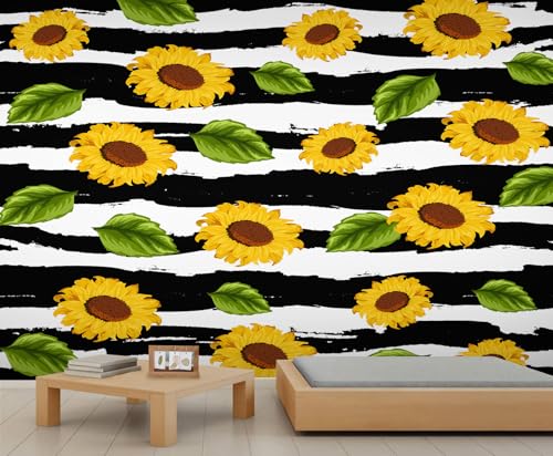 Sonnenblumen Tapete Blätter Tapete für Mädchenschlafzimmer Schwarz Weiß Gestreifte Wandbilder für Wohnzimmer Natur Büro Tapete Wohnzimmer 450 X 300 cm Sonnenblumen Tapete Blätter Tapete für Mädchenschlafzimmer Schwarz Weiß Gestreifte Wandbilder für Wohnzimmer Natur Büro Tapete Wohnzimmer 450 X 300 cm von Generic