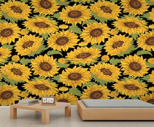 Sonnenblumen Tapeten Blätter Tapete Wandbilder Schwarze Kinderzimmer Tapete Natur Tapete für Schlafzimmer Büro Wohnzimmer Wandbild 490 X 350 cm Sonnenblumen Tapeten Blätter Tapete Wandbilder Schwarze Kinderzimmer Tapete Natur Tapete für Schlafzimmer Büro Wohnzimmer Wandbild 490 X 350 cm von Generic