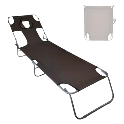 Sonnenliege Klappbar Mit Loch Für Kopf Und Arme, 4-Stufig Verstellbarer Rückenlehne Strandliege, Wasserfester Oxfordstoff Für Strand Garten Balkon(Brown) von Generic