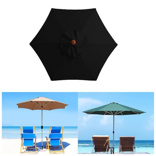 Sonnenschirm Ersatzbezug 6 Streben Ersatz-Sonnenschirm Überdachung Ersatzabdeckung mit 6 Rippen Outdoor-Regenschirm Sonnenschutz 2m Markttisch-Regenschirm UV-Schutz Ersatzstoff (Black) von Generic