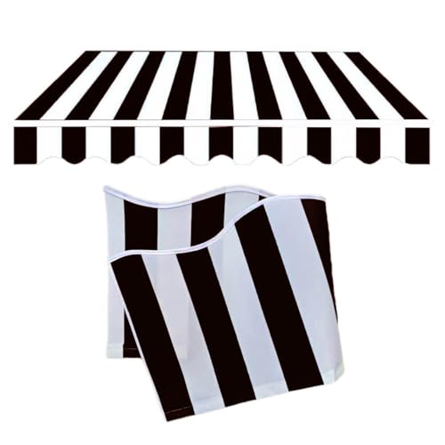 Sonnenschutz Markisenstoff Markisen Ersatzstoff Markisentuch wasserabweisend Markisenbespannung Polyester mit PU-Beschichtung für Hof, Deck, Balkon(Black White,12x8ft/3.6x2.5m) von Generic