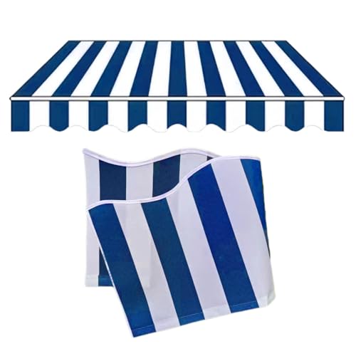 Sonnenschutz Markisenstoff Markisen Ersatzstoff Markisentuch wasserabweisend Markisenbespannung Polyester mit PU-Beschichtung für Hof, Deck, Balkon(Blue White,6.6x5ft/2x1.5m) von Generic