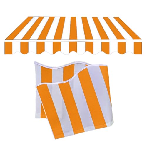 Sonnenschutz Markisenstoff Markisen Ersatzstoff Markisentuch wasserabweisend Markisenbespannung Polyester mit PU-Beschichtung für Hof, Deck, Balkon(Orange White,19.6x4.9ft/6x1.5m) von Generic