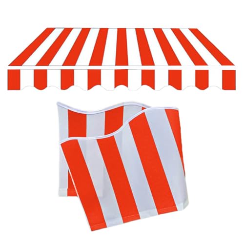Sonnenschutz Markisenstoff Markisen Ersatzstoff Markisentuch wasserabweisend Markisenbespannung Polyester mit PU-Beschichtung für Hof, Deck, Balkon(Red White,19.6x6.5ft/6x2m) von Generic