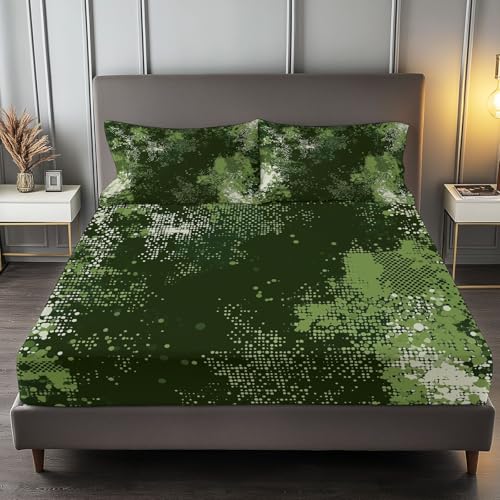 Spannbettlaken 140 x 200 cm Kinder Matratzenschoner, 100% Mikrofaser Spannbetttuch Abstrakte Tarnung Militär für bis 25-30 cm Matraze, Grün Spannbettlaken 140 x 200 cm Kinder Matratzenschoner, 100% Mikrofaser Spannbetttuch Abstrakte Tarnung Militär für bis 25-30 cm Matraze, Grün von Generic