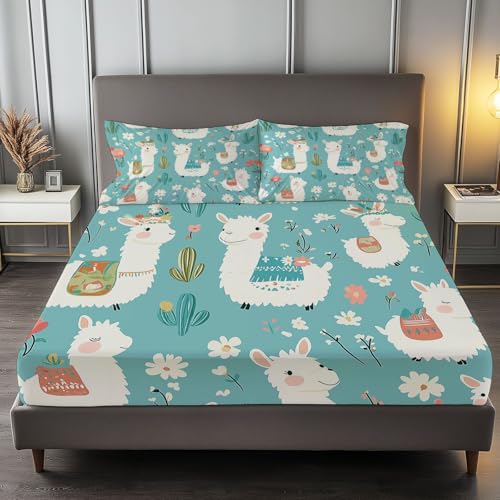 Spannbettlaken 140 x 200 cm Kinder Matratzenschoner, 100% Mikrofaser Spannbetttuch Kinderdesign Kaktus Kamel für bis 25-30 cm Matraze, Blaugrün Spannbettlaken 140 x 200 cm Kinder Matratzenschoner, 100% Mikrofaser Spannbetttuch Kinderdesign Kaktus Kamel für bis 25-30 cm Matraze, Blaugrün von Generic