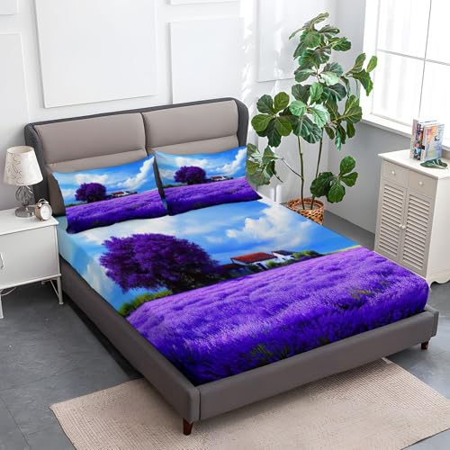 Spannbettlaken 140 x 200 cm Kinder Matratzenschoner, 100% Mikrofaser Spannbetttuch Lavendelblütenmeer für bis 25-30 cm Matraze, Himmelblau Spannbettlaken 140 x 200 cm Kinder Matratzenschoner, 100% Mikrofaser Spannbetttuch Lavendelblütenmeer für bis 25-30 cm Matraze, Himmelblau von Generic