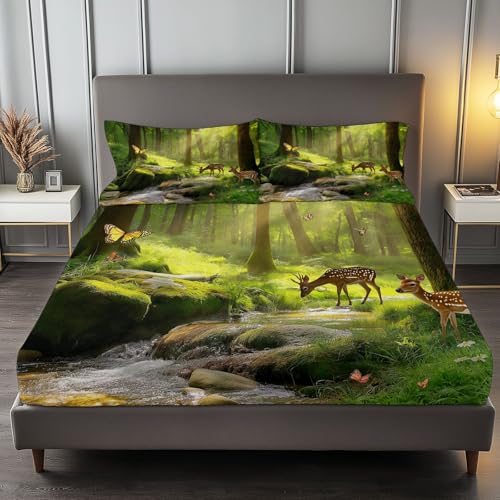 Spannbettlaken 140 x 200 cm Kinder Matratzenschoner, 100% Mikrofaser Spannbetttuch Natürlicher Walddamhirsch für bis 25-30 cm Matraze, Gelbgrün Spannbettlaken 140 x 200 cm Kinder Matratzenschoner, 100% Mikrofaser Spannbetttuch Natürlicher Walddamhirsch für bis 25-30 cm Matraze, Gelbgrün von Generic