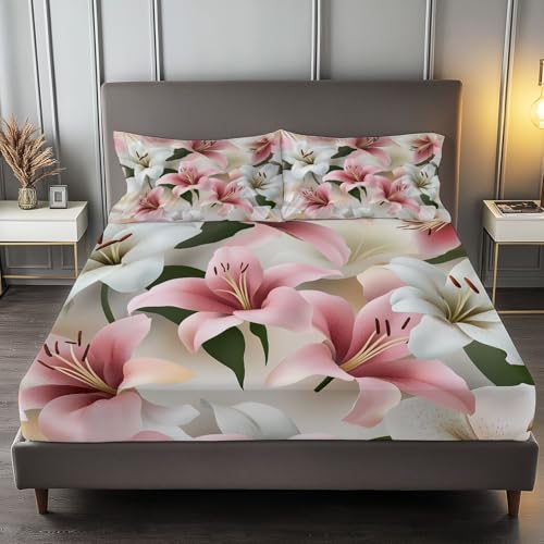 Spannbettlaken 160 x 200 cm Kinder Matratzenschoner, 100% Mikrofaser Spannbetttuch Moderne Lilien-Eleganz für bis 25-30 cm Matraze, Creme Spannbettlaken 160 x 200 cm Kinder Matratzenschoner, 100% Mikrofaser Spannbetttuch Moderne Lilien-Eleganz für bis 25-30 cm Matraze, Creme von Generic