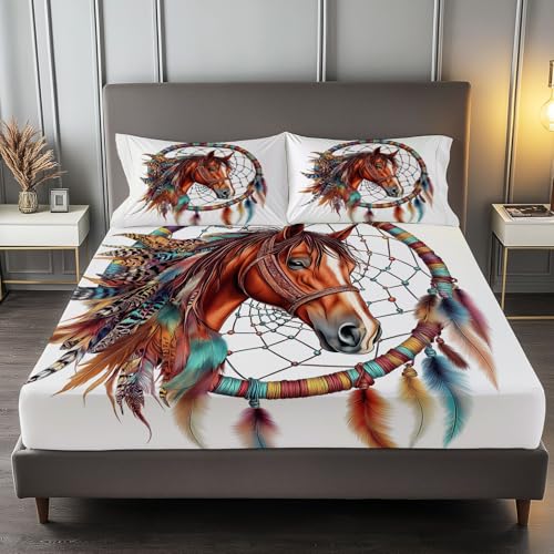 Spannbettlaken 160 x 200 cm Kinder Matratzenschoner, 100% Mikrofaser Spannbetttuch Traumfänger Mit Tierpferd für bis 25-30 cm Matraze, Lichtfarbe Spannbettlaken 160 x 200 cm Kinder Matratzenschoner, 100% Mikrofaser Spannbetttuch Traumfänger Mit Tierpferd für bis 25-30 cm Matraze, Lichtfarbe von Generic