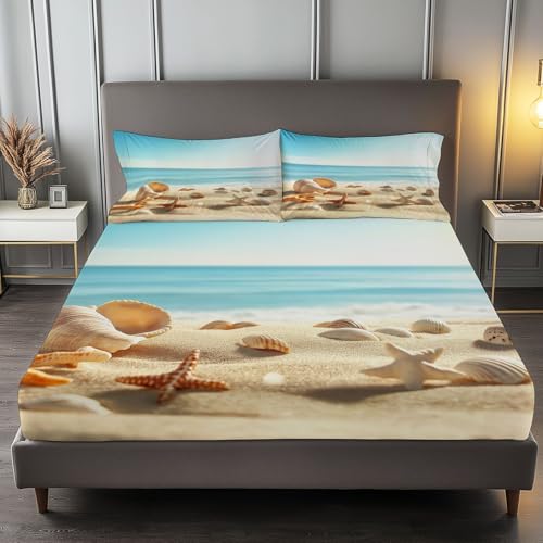 Spannbettlaken 180 x 200 cm Kinder Matratzenschoner, 100% Mikrofaser Spannbetttuch Natürliche Strandmuscheln für bis 25-30 cm Matraze, Blaugrün Spannbettlaken 180 x 200 cm Kinder Matratzenschoner, 100% Mikrofaser Spannbetttuch Natürliche Strandmuscheln für bis 25-30 cm Matraze, Blaugrün von Generic