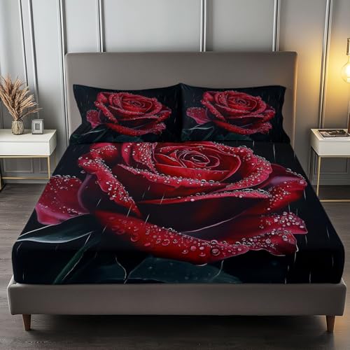 Spannbettlaken 180 x 200 cm Kinder Matratzenschoner, 100% Mikrofaser Spannbetttuch Pflanze Rosenregentropfen für bis 25-30 cm Matraze, Schwarz Spannbettlaken 180 x 200 cm Kinder Matratzenschoner, 100% Mikrofaser Spannbetttuch Pflanze Rosenregentropfen für bis 25-30 cm Matraze, Schwarz von Generic