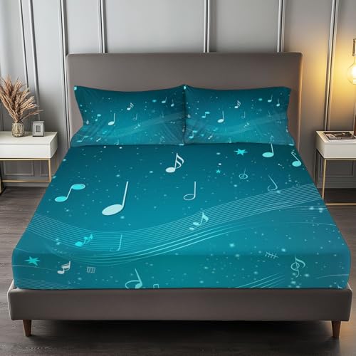 Spannbettlaken 200 x 200 cm Kinder Matratzenschoner, 100% Mikrofaser Spannbetttuch Musikalische Elemente Notensystem für bis 25-30 cm Matraze, Blaugrün Spannbettlaken 200 x 200 cm Kinder Matratzenschoner, 100% Mikrofaser Spannbetttuch Musikalische Elemente Notensystem für bis 25-30 cm Matraze, Blaugrün von Generic