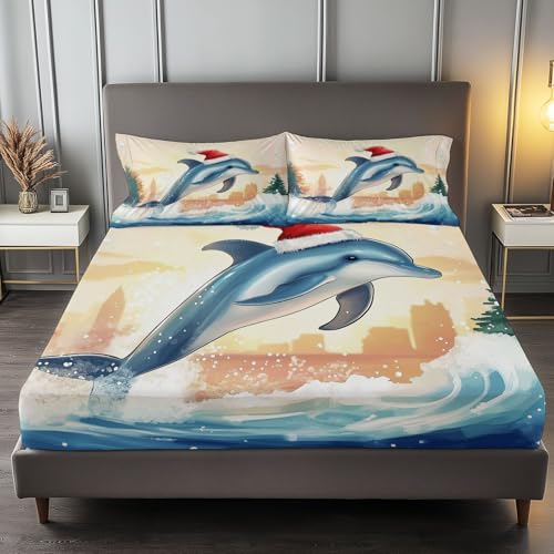 Spannbettlaken 200 x 200 cm Kinder Matratzenschoner, 100% Mikrofaser Spannbetttuch Weihnachts-Delfin-Weihnachtsmütze für bis 25-30 cm Matraze, Creme Spannbettlaken 200 x 200 cm Kinder Matratzenschoner, 100% Mikrofaser Spannbetttuch Weihnachts-Delfin-Weihnachtsmütze für bis 25-30 cm Matraze, Creme von Generic