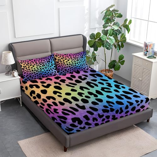 Spannbettlaken 3-teiliges Set 140 x 200 cm Leopardenmuster-Thema Mit Farbverlauf, Rutschfestem Spannbettlaken Mikrofaser Matratzenschoner bis 30cm Hohe für Matratzen in Vielen Größen, Farbe Spannbettlaken 3-teiliges Set 140 x 200 cm Leopardenmuster-Thema Mit Farbverlauf, Rutschfestem Spannbettlaken Mikrofaser Matratzenschoner bis 30cm Hohe für Matratzen in Vielen Größen, Farbe von Generic