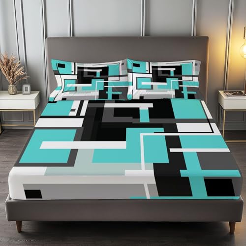 Spannbettlaken 3-teiliges Set 140 x 200 cm Modernes Geometrisches Abstraktes Muster, Rutschfestem Spannbettlaken Mikrofaser Matratzenschoner bis 30cm Hohe für Matratzen in Vielen Größen, Graublau Spannbettlaken 3-teiliges Set 140 x 200 cm Modernes Geometrisches Abstraktes Muster, Rutschfestem Spannbettlaken Mikrofaser Matratzenschoner bis 30cm Hohe für Matratzen in Vielen Größen, Graublau von Generic