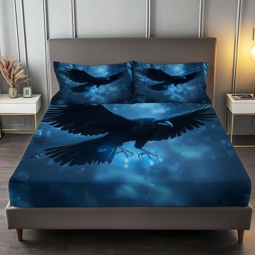 Spannbettlaken 3-teiliges Set 180 x 200 cm Dunkle Krähe Seltsam, Rutschfestem Spannbettlaken Mikrofaser Matratzenschoner bis 30cm Hohe für Matratzen in Vielen Größen, Blau Spannbettlaken 3-teiliges Set 180 x 200 cm Dunkle Krähe Seltsam, Rutschfestem Spannbettlaken Mikrofaser Matratzenschoner bis 30cm Hohe für Matratzen in Vielen Größen, Blau von Generic
