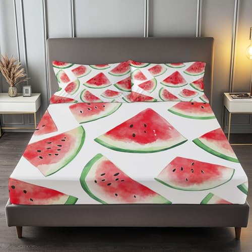 Spannbettlaken 3-teiliges Set 180 x 200 cm Fruchtwassermelonenmuster, Rutschfestem Spannbettlaken Mikrofaser Matratzenschoner bis 30cm Hohe für Matratzen in Vielen Größen, Rot Spannbettlaken 3-teiliges Set 180 x 200 cm Fruchtwassermelonenmuster, Rutschfestem Spannbettlaken Mikrofaser Matratzenschoner bis 30cm Hohe für Matratzen in Vielen Größen, Rot von Generic