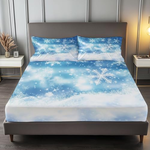 Spannbettlaken 3-teiliges Set 200 x 200 cm Fantasie-Schneeflockentextur, Rutschfestem Spannbettlaken Mikrofaser Matratzenschoner bis 30cm Hohe für Matratzen in Vielen Größen, Blau Spannbettlaken 3-teiliges Set 200 x 200 cm Fantasie-Schneeflockentextur, Rutschfestem Spannbettlaken Mikrofaser Matratzenschoner bis 30cm Hohe für Matratzen in Vielen Größen, Blau von Generic