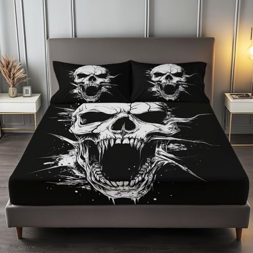 Spannbettlaken 3-teiliges Set 200 x 200 cm Horror-Schädel, Rutschfestem Spannbettlaken Mikrofaser Matratzenschoner bis 30cm Hohe für Matratzen in Vielen Größen, Schwarz Spannbettlaken 3-teiliges Set 200 x 200 cm Horror-Schädel, Rutschfestem Spannbettlaken Mikrofaser Matratzenschoner bis 30cm Hohe für Matratzen in Vielen Größen, Schwarz von Generic
