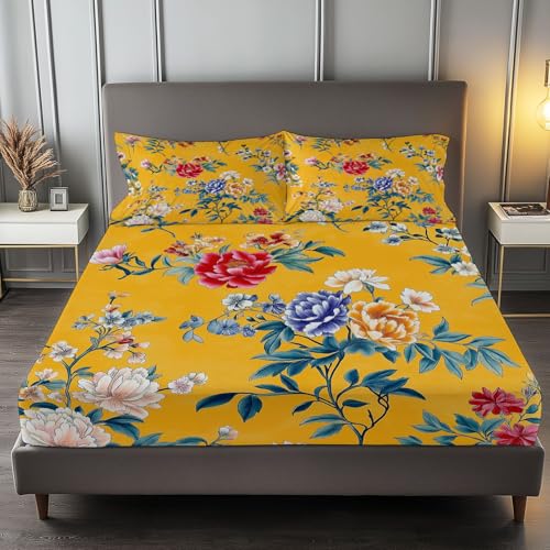 Spannbettlaken 3-teiliges Set 200 x 200 cm Retro-Blumenvitalität, Rutschfestem Spannbettlaken Mikrofaser Matratzenschoner bis 30cm Hohe für Matratzen in Vielen Größen, Gelb Spannbettlaken 3-teiliges Set 200 x 200 cm Retro-Blumenvitalität, Rutschfestem Spannbettlaken Mikrofaser Matratzenschoner bis 30cm Hohe für Matratzen in Vielen Größen, Gelb von Generic