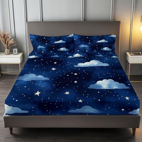 Spannbettlaken 90 x 200 cm Kinder Matratzenschoner, 100% Mikrofaser Spannbetttuch Himmelskörper, Nebel, Sterne für bis 25-30 cm Matraze, Marineblau Spannbettlaken 90 x 200 cm Kinder Matratzenschoner, 100% Mikrofaser Spannbetttuch Himmelskörper, Nebel, Sterne für bis 25-30 cm Matraze, Marineblau von Generic