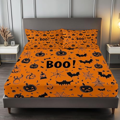 Spannbettlaken 90 x 200 cm Kinder Matratzenschoner, 100% Mikrofaser Spannbetttuch Kürbisse Und Fledermäuse Zum Thema Halloween für bis 25-30 cm Matraze, Orange Farbe Spannbettlaken 90 x 200 cm Kinder Matratzenschoner, 100% Mikrofaser Spannbetttuch Kürbisse Und Fledermäuse Zum Thema Halloween für bis 25-30 cm Matraze, Orange Farbe von Generic