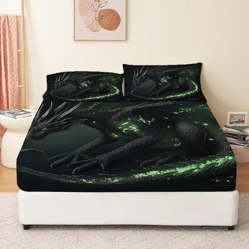 Spannbettlaken Fantasie Kreaturen Drachen Schwarz Grün, Farbstreifen Dekorativ Bettlaken Super Weich Atmungsaktiv Mikrofaser Bettlaken Für Boxspringbett Tiefe Tasche 30Cm 180 X 200 cm Spannbettlaken Fantasie Kreaturen Drachen Schwarz Grün, Farbstreifen Dekorativ Bettlaken Super Weich Atmungsaktiv Mikrofaser Bettlaken Für Boxspringbett Tiefe Tasche 30Cm 180 X 200 cm von Generic