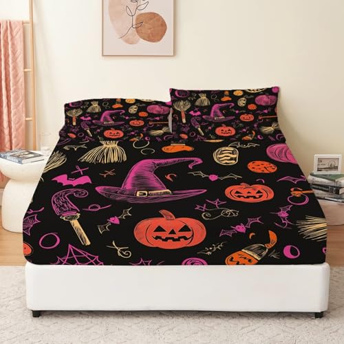 Spannbettlaken Halloween Hexe Kürbis Schwarz Orange, Super Weiche Mikrofaser Spannbettlaken, Bedrucktes Spannbetttuch Für Kinder Erwachsene Schlafzimmer Dekor 160 X 200 cm Spannbettlaken Halloween Hexe Kürbis Schwarz Orange, Super Weiche Mikrofaser Spannbettlaken, Bedrucktes Spannbetttuch Für Kinder Erwachsene Schlafzimmer Dekor 160 X 200 cm von Generic