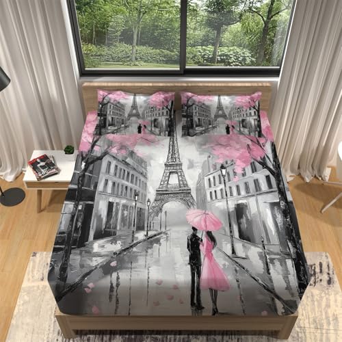 Spannbettlaken Modern Stadt Paar Grau Rosa, Mikrofaser Bedruckt Spannbetttuch Bis 30 cm Einfache Pflege, Weiche Bequem Spannbettlaken für Alle Jahreszeiten 180 x 200 cm Spannbettlaken Modern Stadt Paar Grau Rosa, Mikrofaser Bedruckt Spannbetttuch Bis 30 cm Einfache Pflege, Weiche Bequem Spannbettlaken für Alle Jahreszeiten 180 x 200 cm von Generic