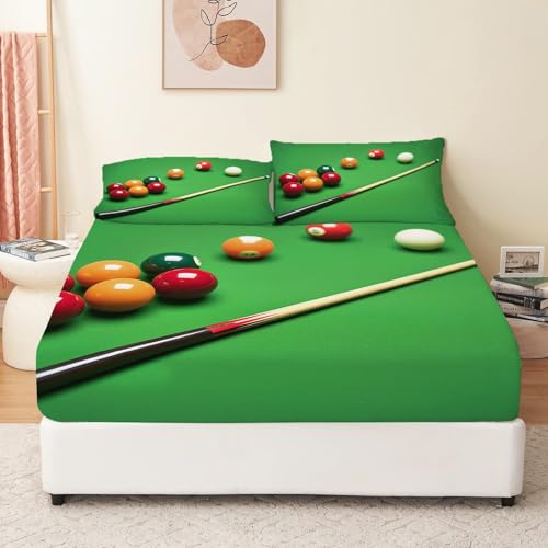 Spannbettlaken Passt auf Matratzen bis zu 30 cm Höhe Billardkugeln Und Queues 160 x 200 cm MehrfarbigSpannbetttuch Weiche Rutschfestem Mikrofaser mit 2 Kissenbezug von Generic