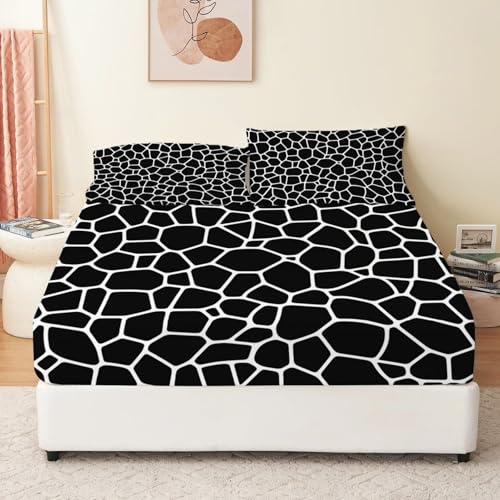 Spannbettlaken Set 90 X 200 cm Tiefe Tasche 30Cm Schwarz Weiß Spannbetttuch Weiche Anti-Falten Microfaser Textur Geometrisch Muster Spannbetttücher Für Kinder Mit 2 Kissenbezüge 80 X 80 cm von Generic