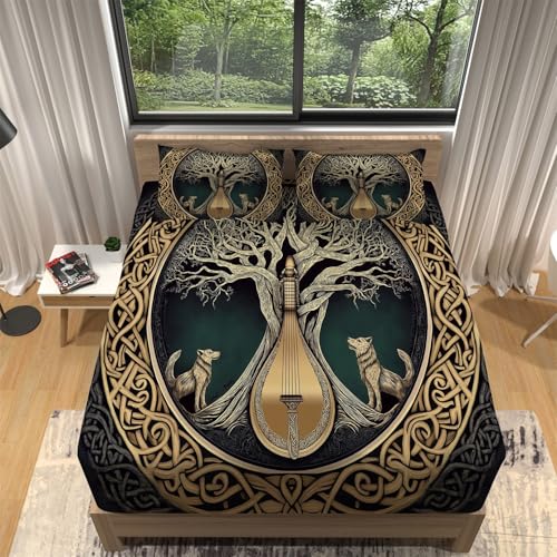 Spannbettlaken Wikinger-Runen Pflanzen Wolf Gold Grün, Weiche Mikrofaser Spannbettlaken Tiefe 30 cm, Bedrucktes Muster Spannbetttuch für Kinder Erwachsene Teenager Zimmer Dekor 90 x 200 cm Spannbettlaken Wikinger-Runen Pflanzen Wolf Gold Grün, Weiche Mikrofaser Spannbettlaken Tiefe 30 cm, Bedrucktes Muster Spannbetttuch für Kinder Erwachsene Teenager Zimmer Dekor 90 x 200 cm von Generic