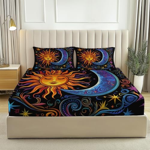 Spannbetttuch Abstrakt Sonne Mond 140 x 200 cm, Mikrofaser Weiches Atmungsaktives Tiefe Taschen Gelb Schwarz Spannbettlaken Set Geeignet Teenager Erwachsene Schlafzimmer Hotel Geschenk Spannbetttuch Abstrakt Sonne Mond 140 x 200 cm, Mikrofaser Weiches Atmungsaktives Tiefe Taschen Gelb Schwarz Spannbettlaken Set Geeignet Teenager Erwachsene Schlafzimmer Hotel Geschenk von Generic