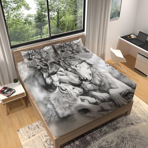 Spannbetttuch Bleistiftzeichnung Wolf Print Spannbetttuch Schwarz und weiß Muster Dekorative Spannbettlaken mit Gummizug 140 x 200 cm Weiche Spannbetttuch bis 30 cm hohe Matratzen Spannbetttuch Bleistiftzeichnung Wolf Print Spannbetttuch Schwarz und weiß Muster Dekorative Spannbettlaken mit Gummizug 140 x 200 cm Weiche Spannbetttuch bis 30 cm hohe Matratzen von Generic