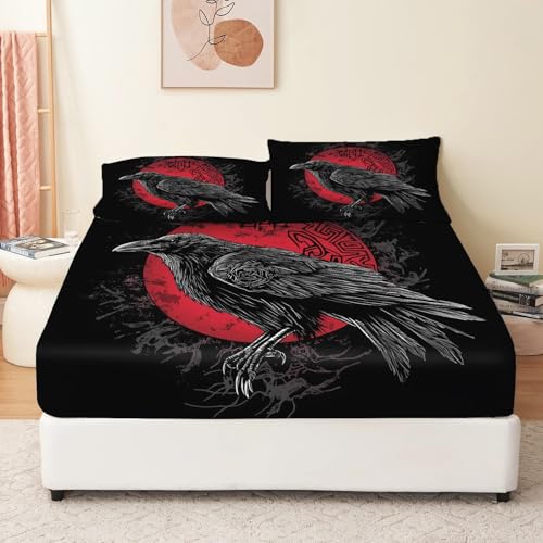 Spannbetttuch Wikinger Abstrakt Krähe 140 x 200 cm, Mikrofaser Weiches Atmungsaktives Tiefe Taschen Schwarz Rot Spannbettlaken Set Geeignet Teenager Erwachsene Schlafzimmer Hotel Geschenk Spannbetttuch Wikinger Abstrakt Krähe 140 x 200 cm, Mikrofaser Weiches Atmungsaktives Tiefe Taschen Schwarz Rot Spannbettlaken Set Geeignet Teenager Erwachsene Schlafzimmer Hotel Geschenk von Generic