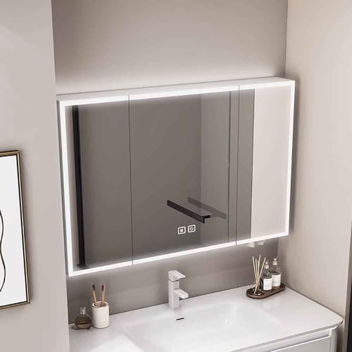 Spiegelschrank-Hd-Anti-Nebel Bad Spiegel Schrank Mit Led-Streifen WC-Schrank Cool White Mirror Wand-Schrank Für zu Hause (Größe: 90Cm) von Generic