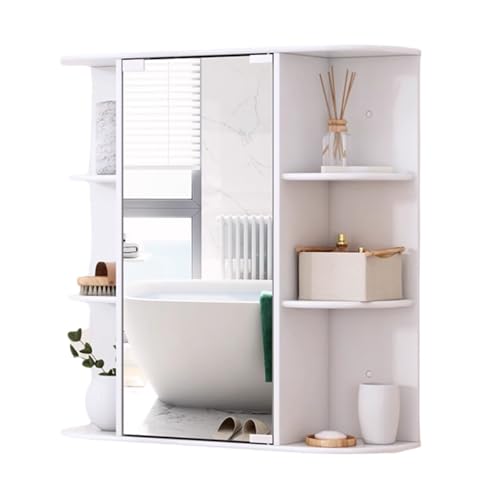 Spiegelschrank Holz Bad Öffnbare Spiegeltür Bad Schrank Hängend Offene Ablagefächer Befestigung mit Bohrungen Geeignet für Handtücher, Waschbecher und Hautpflegeprodukte(58.2X16X59cm) von Generic