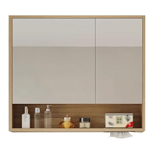 Spiegelschrank Klein Schmal Offene Ablagefächer Hängeschrank Schlafzimmer Metallbeschläge Keine Montage Erforderlich Geeignet für Badezimmer, Über der Toilette(A,68 * 70cm) von Generic